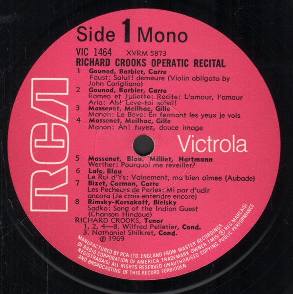 Richard Crooks (2) : Arias From / Faust • Manon • Roméo Et Juliette • Lohengrin • Die Meistersinger / Don Giovanni • L'Elisir D'Amore • Tosca • Fedora • Werther • Sadko / Le Roi D'Ys • L'Arlesiana • Les Pêcheurs De Perles (LP, Album, Comp, Mono)