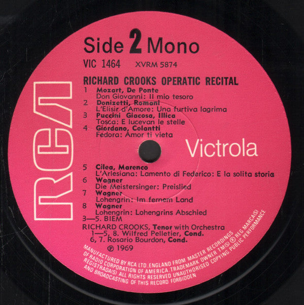 Richard Crooks (2) : Arias From / Faust • Manon • Roméo Et Juliette • Lohengrin • Die Meistersinger / Don Giovanni • L'Elisir D'Amore • Tosca • Fedora • Werther • Sadko / Le Roi D'Ys • L'Arlesiana • Les Pêcheurs De Perles (LP, Album, Comp, Mono)