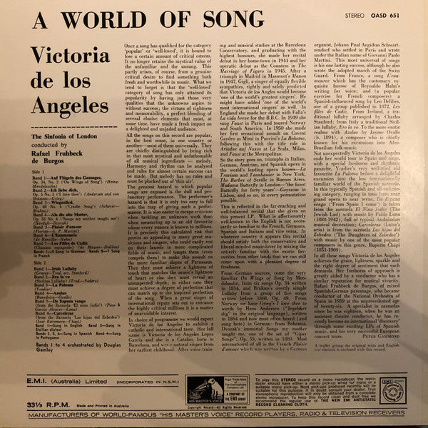 Victoria De Los Angeles : A World Of Song (LP, Album, RP)