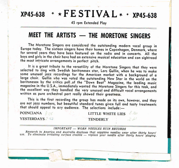 The Moretone Singers : The Wonderful Sound Of The Moretone Singers (7", EP, Mono)