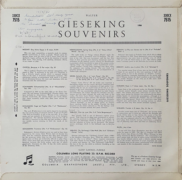 Walter Gieseking : Souvenirs (LP, Mono)