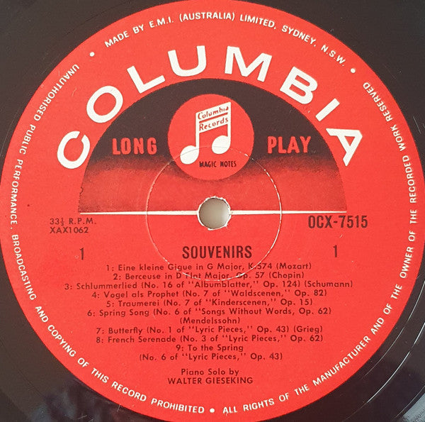 Walter Gieseking : Souvenirs (LP, Mono)