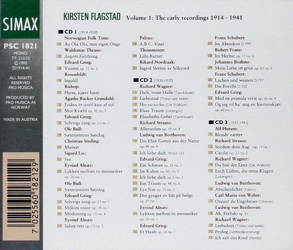 Kirsten Flagstad : Volume 1: The Early Recordings 1914 - 1941 (3xCD, Comp, Mono + Box)