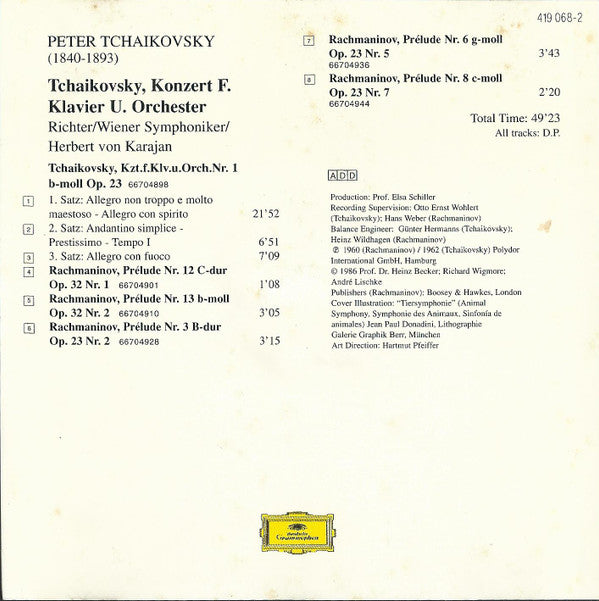 Pyotr Ilyich Tchaikovsky / Sergei Vasilyevich Rachmaninoff - Sviatoslav Richter, Wiener Symphoniker, Herbert von Karajan : Klavierkonzert Nr. 1 / 5 Préludes (CD, RM)