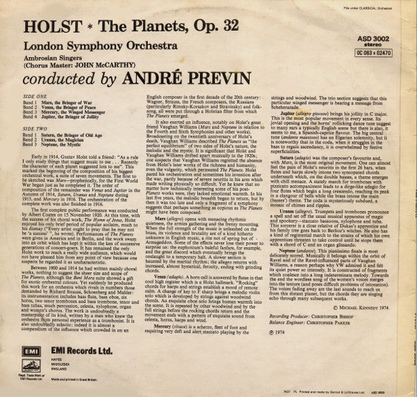 Holst*, André Previn Conducting London Symphony Orchestra : The Planets Op. 32 (LP)