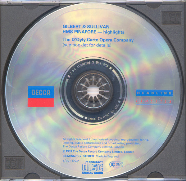 Gilbert & Sullivan, D'Oyly Carte Opera Company : H.M.S. Pinafore (Highlights) (CD, Album)