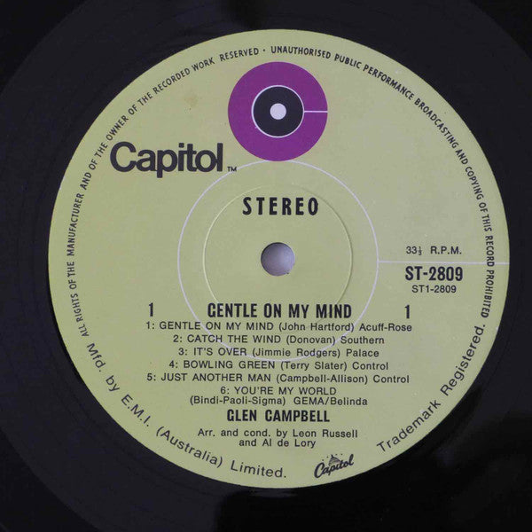 Glen Campbell : Gentle On My Mind (LP, Album, RE, Gre)