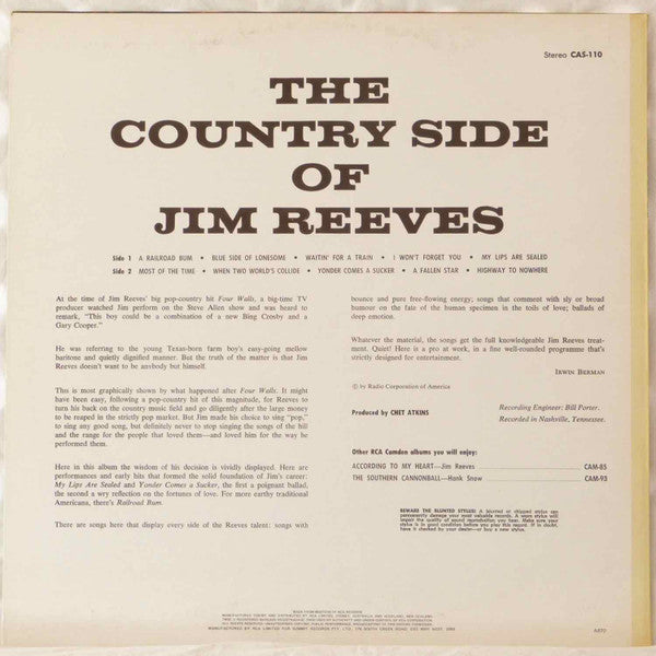 Jim Reeves : The Country Side Of Jim Reeves (LP, Album, RE)