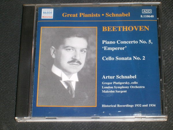 Ludwig van Beethoven, Artur Schnabel, Gregor Piatigorsky, Sir Malcolm Sargent : Piano Concerto No. 5; Cello Sonata No. 2 (CD, Album, Comp, Mono, RM)
