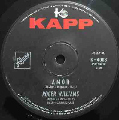 Roger Williams (2) : Amor (7", Single)
