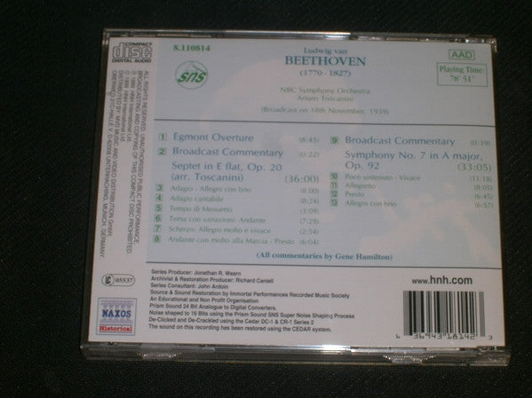 Arturo Toscanini, Ludwig van Beethoven, NBC Symphony Orchestra : Symphonie Nr. 7; Septett Op. 20; Egmont Ouvertüre (CD, Album, Mono, RM)