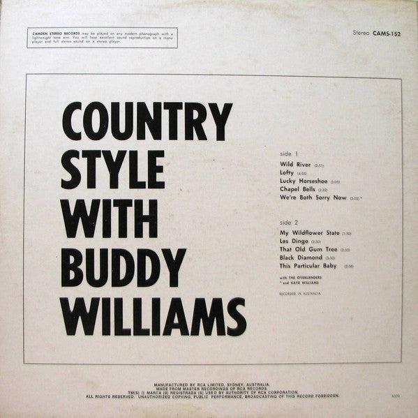 Buddy Williams (2) : Country Style (LP, Album)