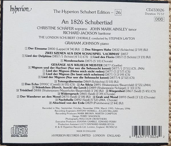 Christine Schäfer . Graham Johnson (2), John Mark Ainsley, Simon Keenlyside, The Schubert Chorale, Richard Jackson (8) : An 1826 Schubertiad (CD, Album)