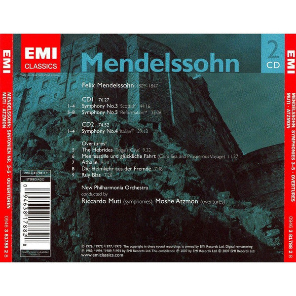 Felix Mendelssohn-Bartholdy, New Philharmonia Orchestra, Moshe Atzmon, Riccardo Muti : Symphonies 3-5 / 5 Overtures (2xCD, Comp, RM)