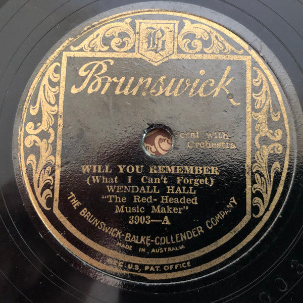 Wendell Hall : Will You Remember (What I Can't Forget) / I Told You I'd Never Forget You (Shellac, 10")