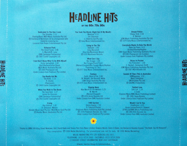 Various : Headline Hits Of The 60s 70s 80s (CD, Comp, Ltd, Promo)