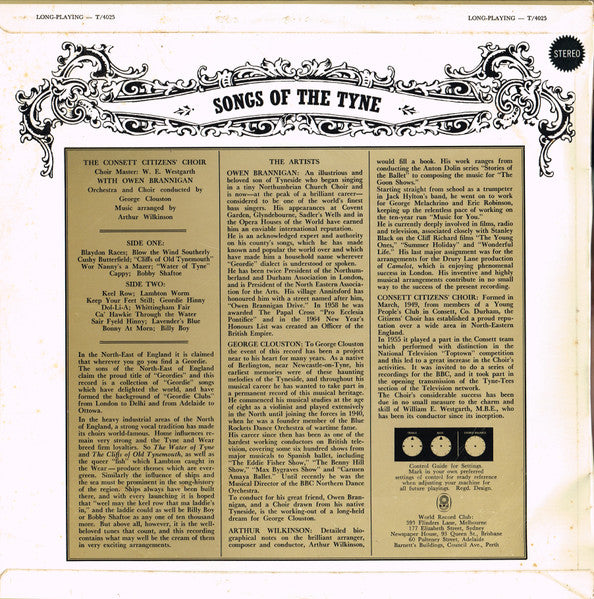 Owen Brannigan With The Consett Citizens' Choir* : Songs Of The Tyne (LP, Album, Club)