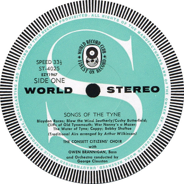 Owen Brannigan With The Consett Citizens' Choir* : Songs Of The Tyne (LP, Album, Club)