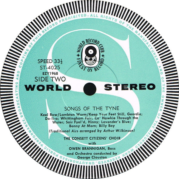 Owen Brannigan With The Consett Citizens' Choir* : Songs Of The Tyne (LP, Album, Club)