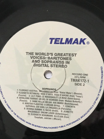 Various : The World's Greatest Voices Sopranos (LP, Comp)