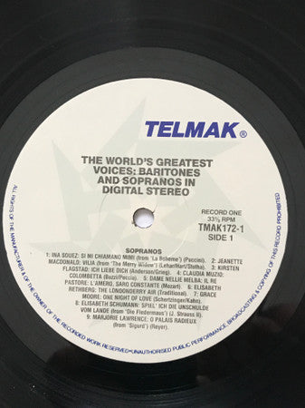 Various : The World's Greatest Voices Sopranos (LP, Comp)