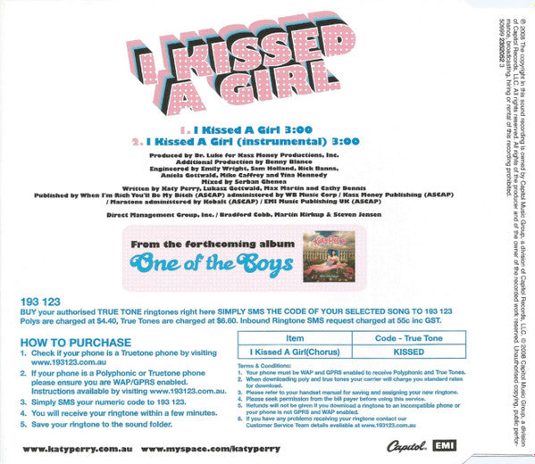 Katy Perry : I Kissed A Girl (CD, Single, J-c)