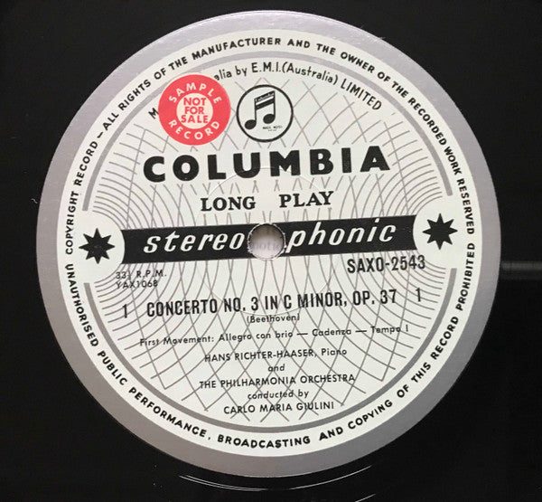 Beethoven* / Hans Richter-Haaser , Piano. /  Philharmonia Orchestra, Carlo Maria Giulini : Piano Concerto No. 3 In C Minor, Op. 37 (LP, Album)