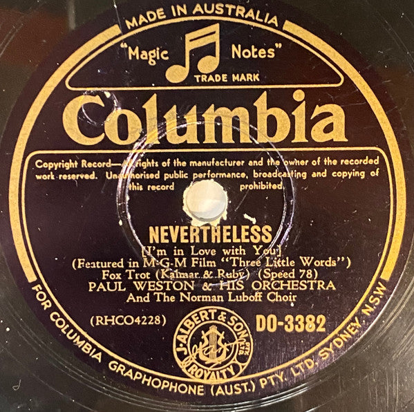 Paul Weston and his Orchestra : Nevertheless (I'm In Love With You) / Beloved, Be Faithful (Shellac, 10")
