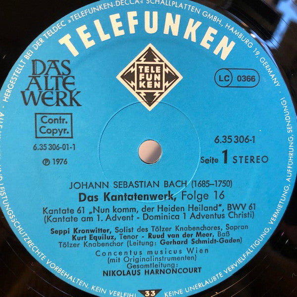 Johann Sebastian Bach : Das Kantatenwerk (Complete Cantatas) | BWV 61-64 | Vol. 16 (2xLP + Box)
