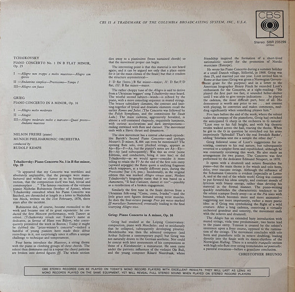 Tchaikovsky*, Grieg* - Nelson Freire, Munich Philharmonic Orchestra* / Rudolf Kempe : Piano Concerto No.1 In B Flat Minor, Op.23 / Piano Concerto In A Minor, Op.16 (LP, Album)