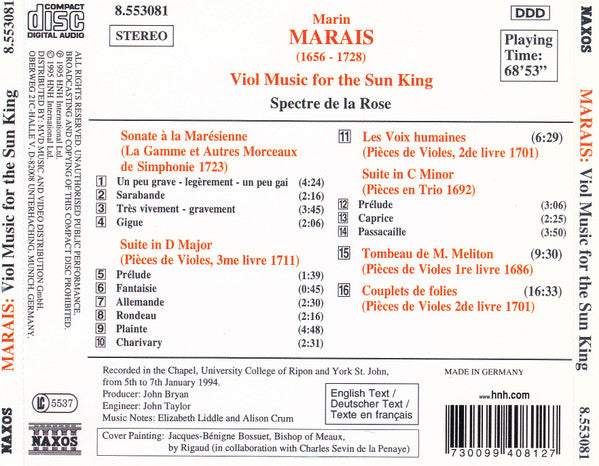 Marin Marais, Spectre De La Rose : Viol Music For The Sun King (CD, Album)