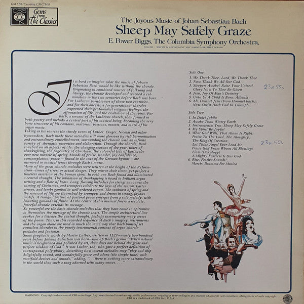Johann Sebastian Bach - E. Power Biggs, The Columbia Chamber Symphony, Zoltan Rozsnyai : Sheep May Safely Graze (The Joyous Music Of Johan Sebastian Bach) (LP, Album)