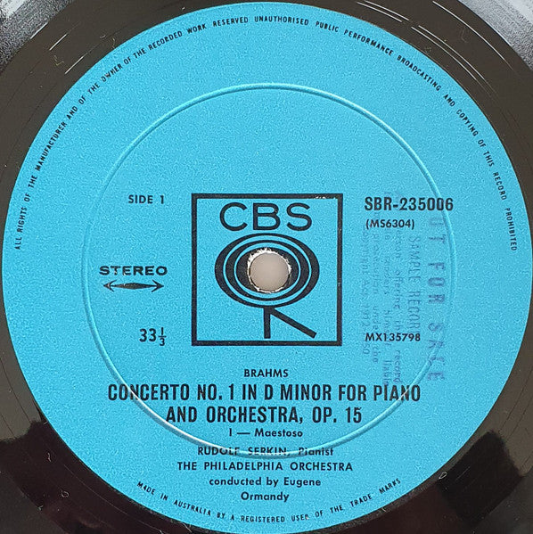 Rudolf Serkin / Eugene Ormandy, The Philadelphia Orchestra / Johannes Brahms : Piano Concerto No.1 In D Minor (LP, Album)