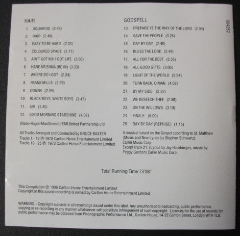 Various : Songs & Music From Hair & Godspell (CD)