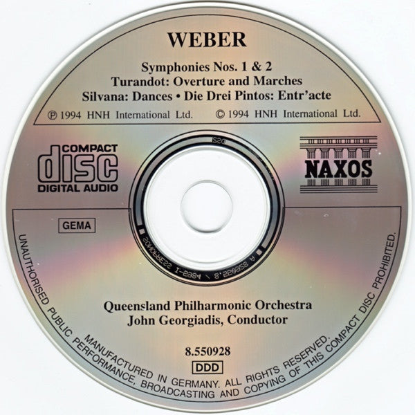 Weber* - Queensland Philharmonic Orchestra, John Georgiadis : Symphonies Nos. 1 & 2 • Turandot • Silvana • Die Drei Pintos (CD, Album)