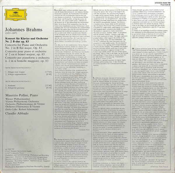 Johannes Brahms, Maurizio Pollini · Claudio Abbado, Wiener Philharmoniker : Klavierkonzert · Piano Concerto No.2 (LP)