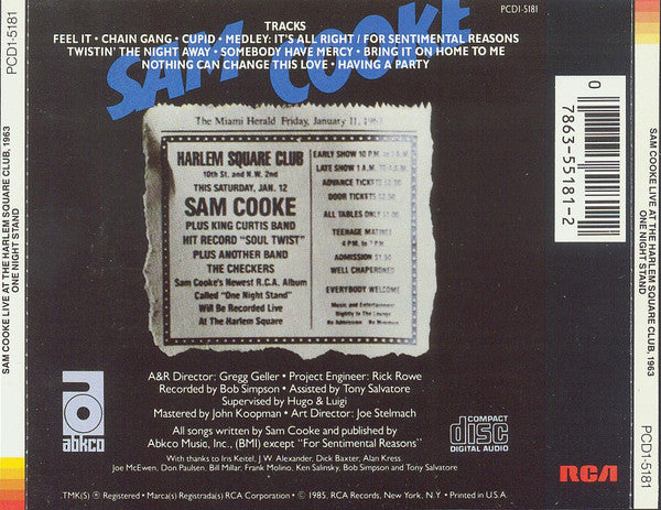 Sam Cooke : Live At The Harlem Square Club, 1963 (CD, Album)