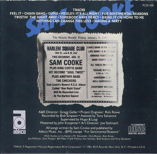 Sam Cooke : Live At The Harlem Square Club, 1963 (CD, Album)