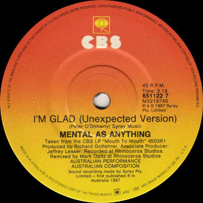 Mental As Anything : Don't Tell Me Now (7", Single)