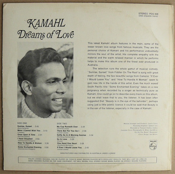 Kamahl : Dreams Of Love (LP, Album, RP, Ora)
