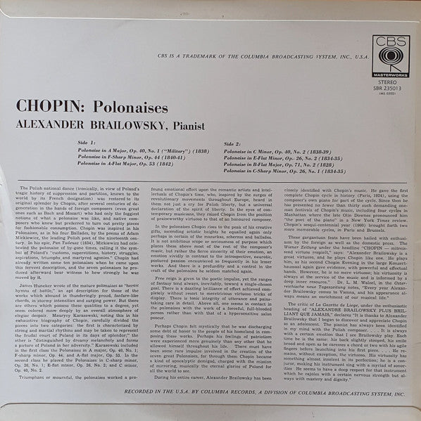 Frédéric Chopin : Alexander Brailowsky : Chopin Polonaises By Brailowsky (LP, Album)