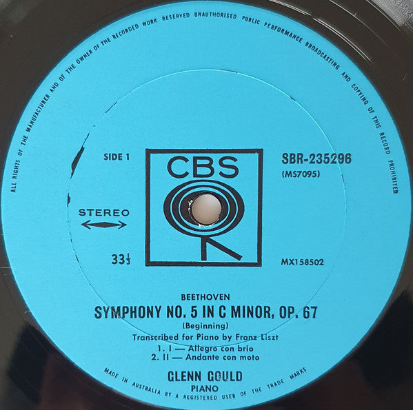 Glenn Gould Plays Beethoven* Composed By Franz Liszt : Beethoven Fifth Symphony In C Minor, Op. 67   (LP, Album)
