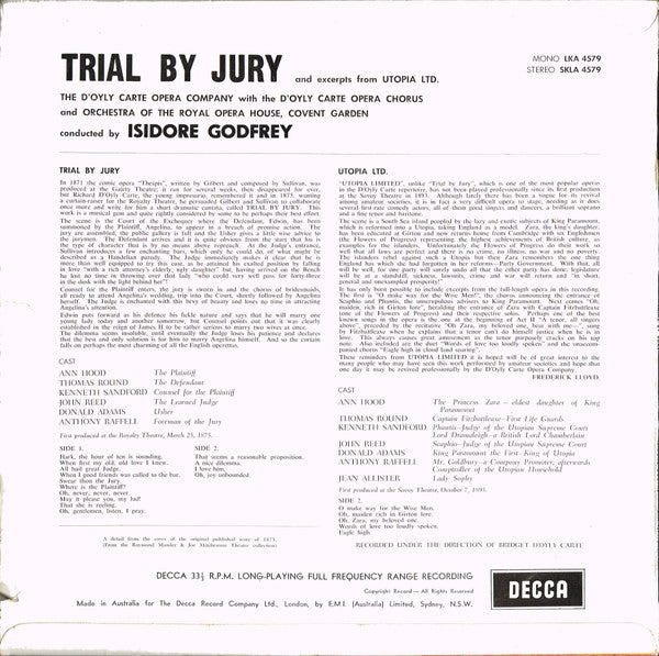 The D'Oyly Carte Opera Company* : Trial By Jury / Excerpts From Utopia Ltd (LP)