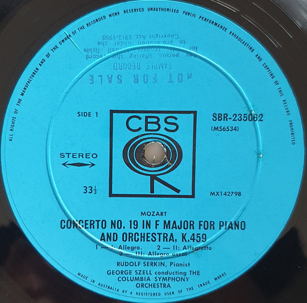 Wolfgang Amadeus Mozart - Rudolf Serkin, George Szell, Columbia Symphony Orchestra : Piano Concerto No. 19 In F Major, K. 459 / Piano Concerto No. 20 In D Minor, K. 466 (LP, Album)