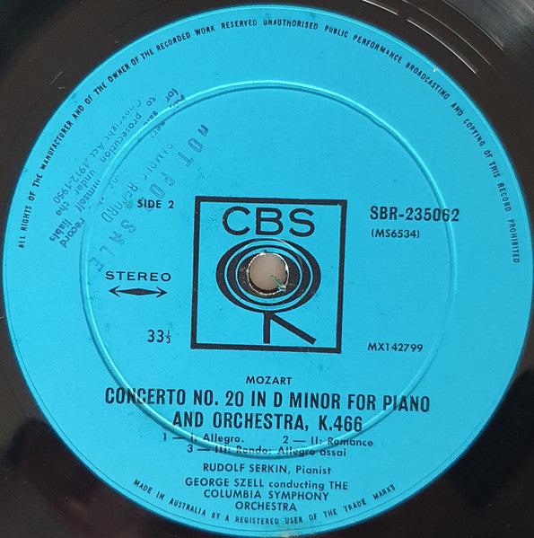 Wolfgang Amadeus Mozart - Rudolf Serkin, George Szell, Columbia Symphony Orchestra : Piano Concerto No. 19 In F Major, K. 459 / Piano Concerto No. 20 In D Minor, K. 466 (LP, Album)