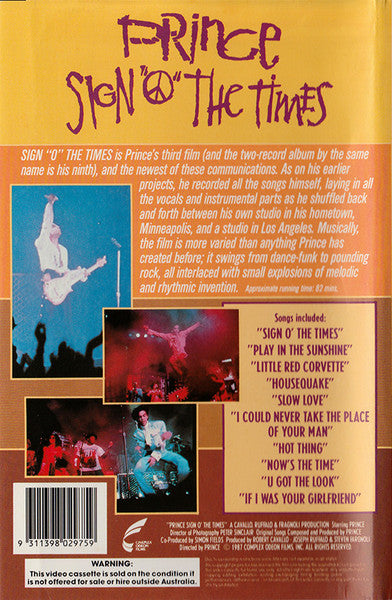 Prince : Sign "O" The Times (VHS, PAL)