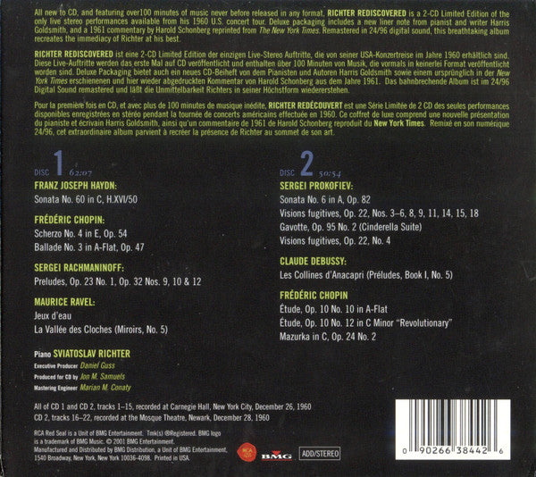 Sviatoslav Richter : Rediscovered • Carnegie Hall Recital December 26, 1960 (2xCD, Album, Ltd, RM, Dig)