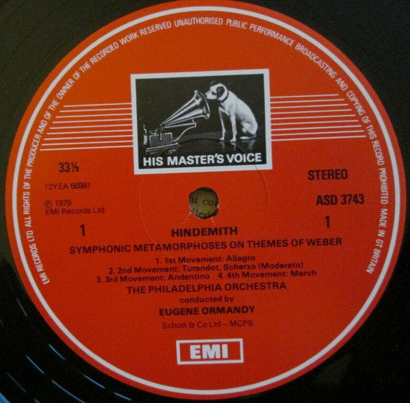 Paul Hindemith, The Philadelphia Orchestra, Eugene Ormandy : Concert Music For Strings & Brass, Op. 50 / Symphonic Metamorphoses On Themes By Weber (LP)