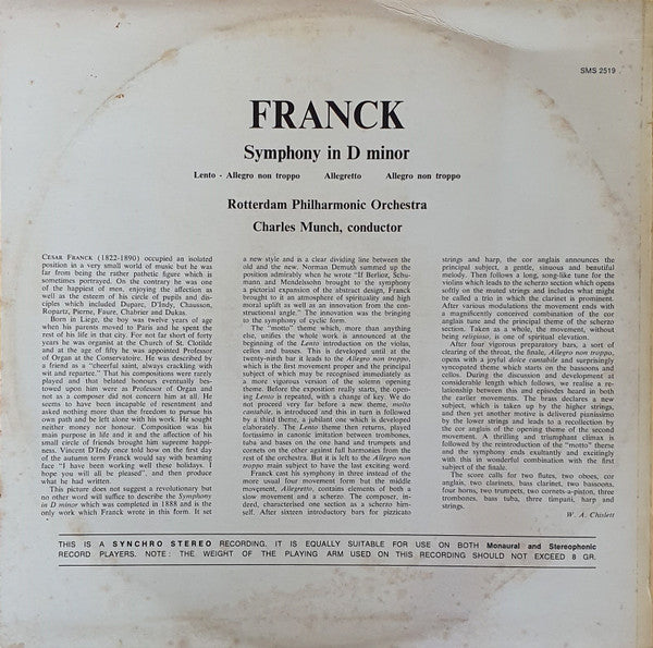 César Franck - Charles Munch Conducting The Rotterdam Philharmonic Orchestra* : Symphony In D Minor (LP, Album)