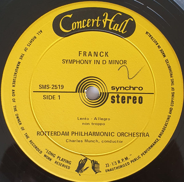 César Franck - Charles Munch Conducting The Rotterdam Philharmonic Orchestra* : Symphony In D Minor (LP, Album)